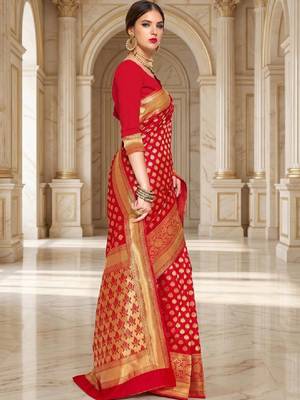 Woven design zari silk blend heavy work kanjeevaram saree 2
