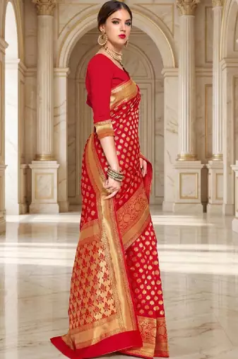 Woven design zari silk blend heavy work kanjeevaram saree