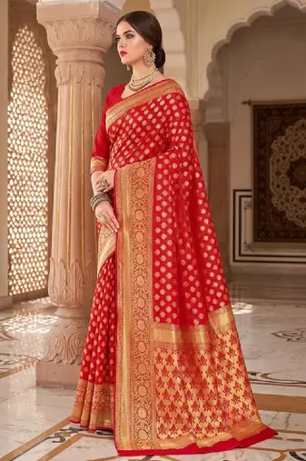 Woven design zari silk blend heavy work kanjeevaram saree