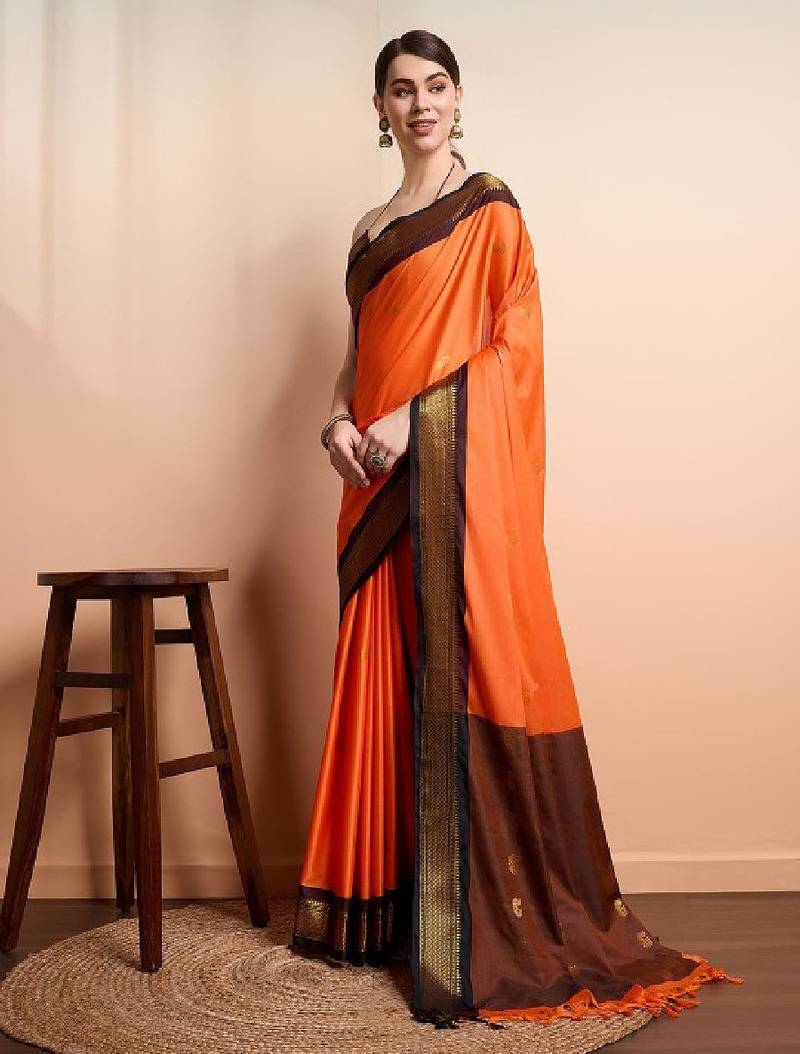 Ethnic motifs woven design zari kanjeevaram silk saree