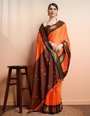 Ethnic motifs woven design zari kanjeevaram silk saree 3
