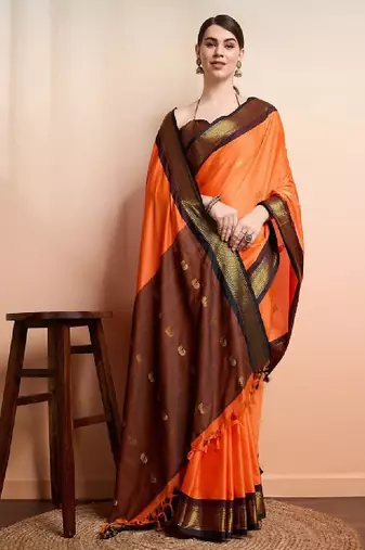 Ethnic motifs woven design zari kanjeevaram silk saree