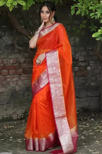 Solid zari organza kanjeevaram saree