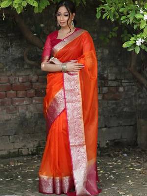 Solid zari organza kanjeevaram saree 3