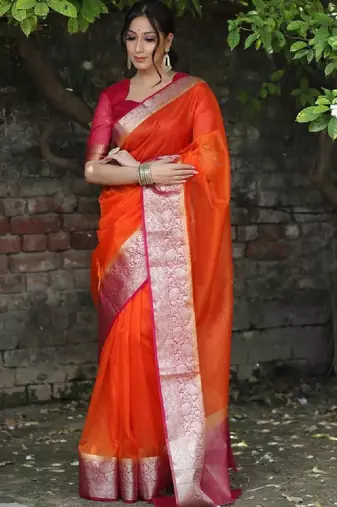 Solid zari organza kanjeevaram saree