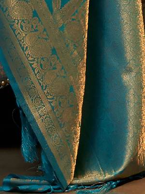 Blue & gold-toned ethnic motifs zari silk blend kanjeevaram saree 3