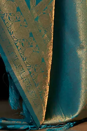 Blue & gold-toned ethnic motifs zari silk blend kanjeevaram saree