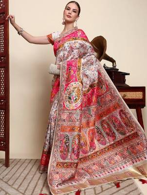 Colourblocked chikankari art silk designer kanjeevaram saree 1