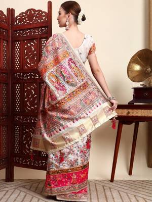 Colourblocked chikankari art silk designer kanjeevaram saree 2