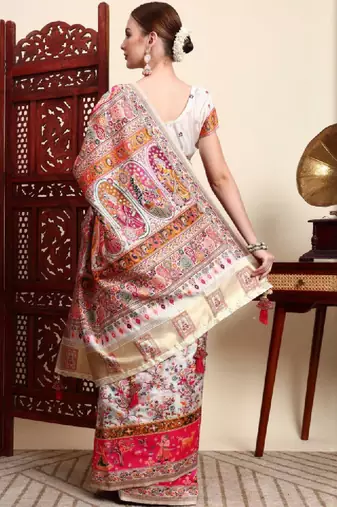Colourblocked chikankari art silk designer kanjeevaram saree