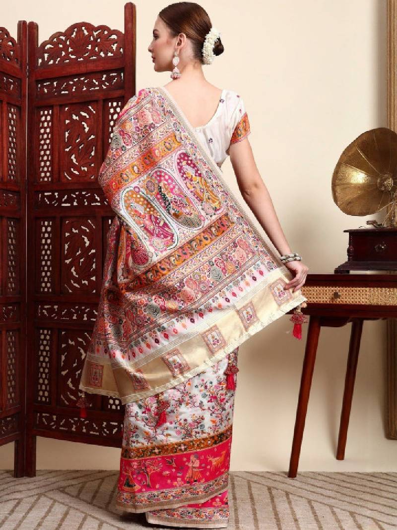 Colourblocked chikankari art silk designer kanjeevaram saree