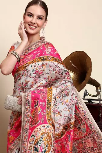 Colourblocked chikankari art silk designer kanjeevaram saree