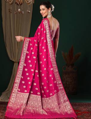 Ethnic motifs woven design zari pure georgette kanjeevaram saree 2