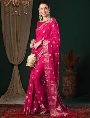 Ethnic motifs woven design zari pure georgette kanjeevaram saree 3