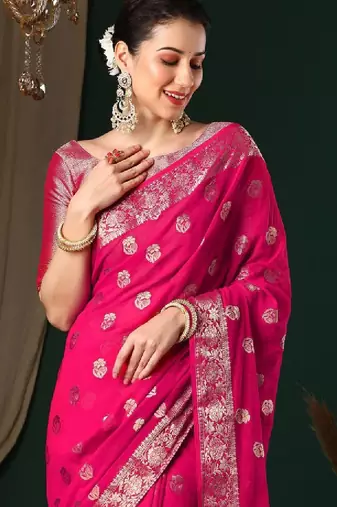 Ethnic motifs woven design zari pure georgette kanjeevaram saree