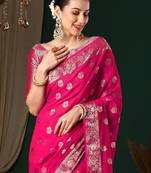 Ethnic motifs woven design zari pure georgette kanjeevaram saree