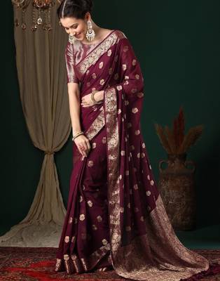 Ethnic motifs zari pure georgette kanjeevaram saree 1