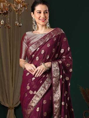 Ethnic motifs zari pure georgette kanjeevaram saree 3