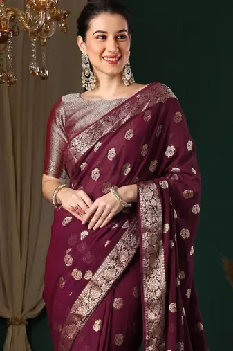 Ethnic motifs zari pure georgette kanjeevaram saree