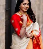 Woven design zari work kanjeevaram saree with blouse