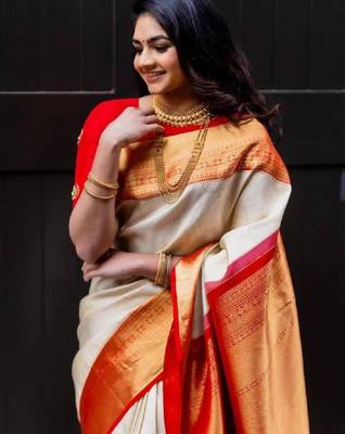 Woven design zari work kanjeevaram saree with blouse 2