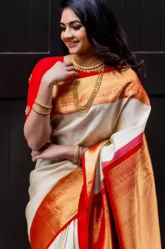 Woven design zari work kanjeevaram saree with blouse