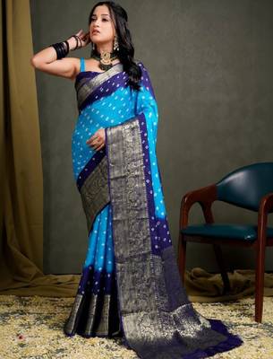 Bandhani zari silk blend kanjeevaram saree 1