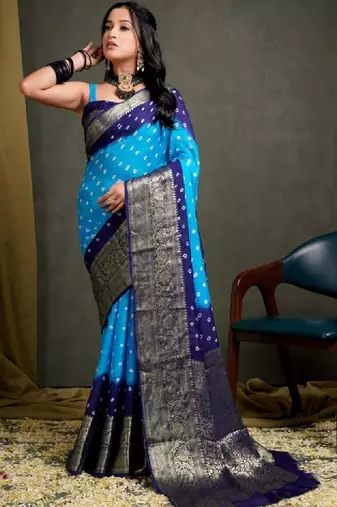 Bandhani zari silk blend kanjeevaram saree