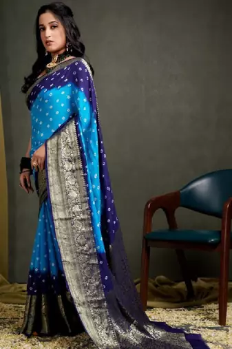 Bandhani zari silk blend kanjeevaram saree