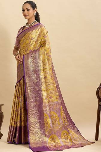 Woven design zari silk blend kanjeevaram saree