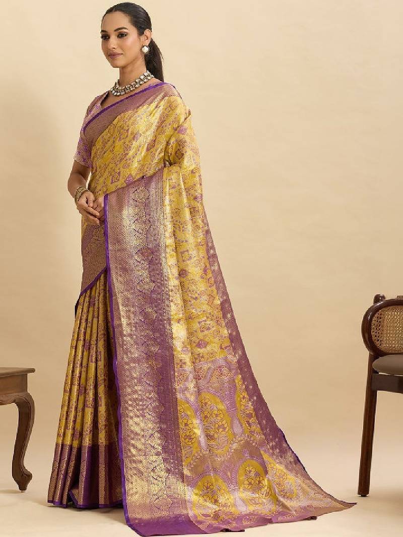 Woven design zari silk blend kanjeevaram saree