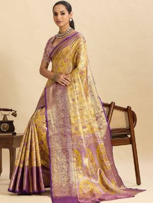 Woven design zari silk blend kanjeevaram saree 2