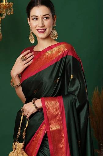 Ethnic motifs woven design zari kanjeevaram saree