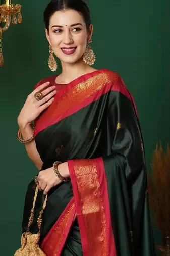 Ethnic motifs woven design zari kanjeevaram saree
