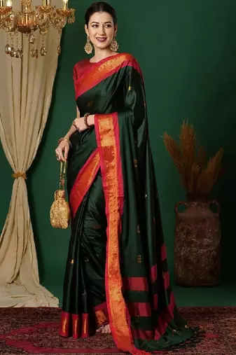 Ethnic motifs woven design zari kanjeevaram saree