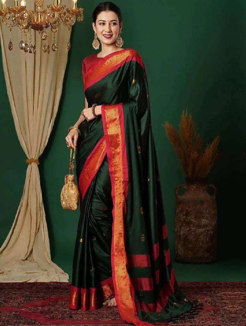 Ethnic motifs woven design zari kanjeevaram saree
