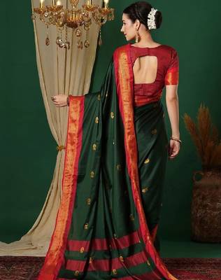 Ethnic motifs woven design zari kanjeevaram saree 3
