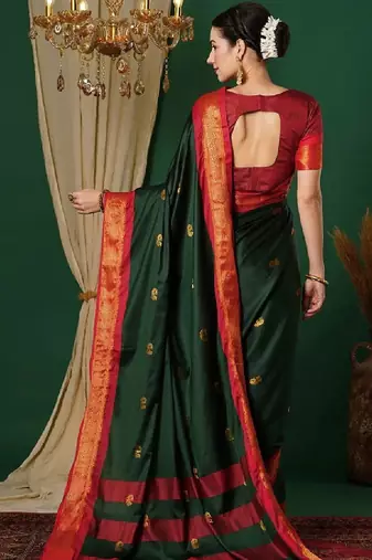 Ethnic motifs woven design zari kanjeevaram saree
