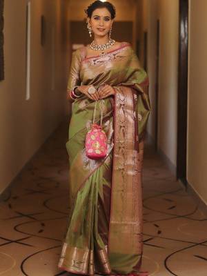 Ethnic motifs zari art silk heavy work kanjeevaram saree 1