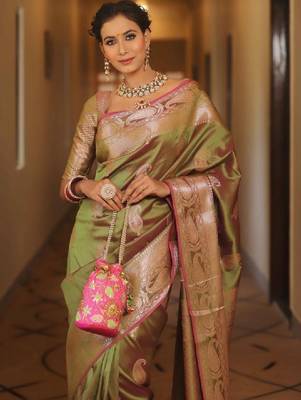 Ethnic motifs zari art silk heavy work kanjeevaram saree 2