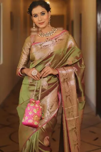 Ethnic motifs zari art silk heavy work kanjeevaram saree