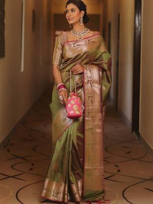 Ethnic motifs zari art silk heavy work kanjeevaram saree 3
