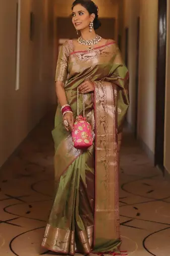 Ethnic motifs zari art silk heavy work kanjeevaram saree