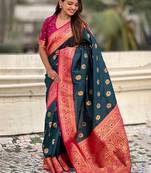 Ethnic motifs woven design zari kanjeevaram saree
