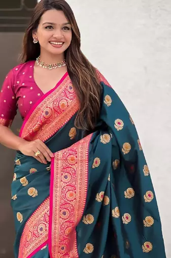 Ethnic motifs woven design zari kanjeevaram saree