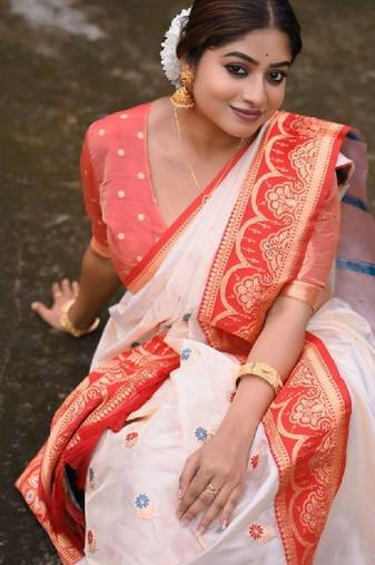 Ethnic motifs zari silk blend handloom kanjeevaram saree