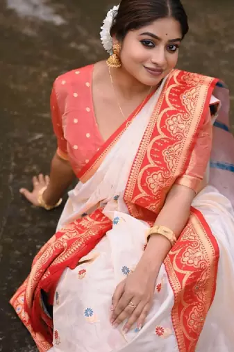 Ethnic motifs zari silk blend handloom kanjeevaram saree