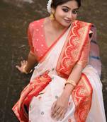 Ethnic motifs zari silk blend handloom kanjeevaram saree