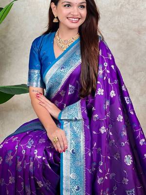 Woven design zari silk blend heavy work kanjeevaram saree 1