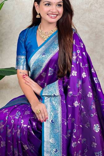 Woven design zari silk blend heavy work kanjeevaram saree